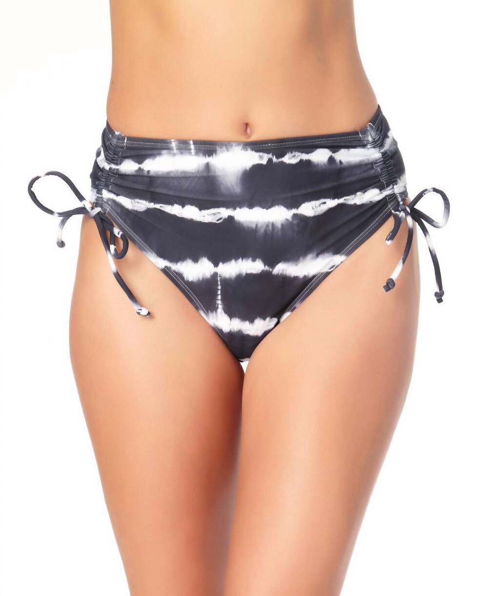NEW CALIFORNIA WAVES juniors tie-dyed high-waist bikini bottoms in black multi